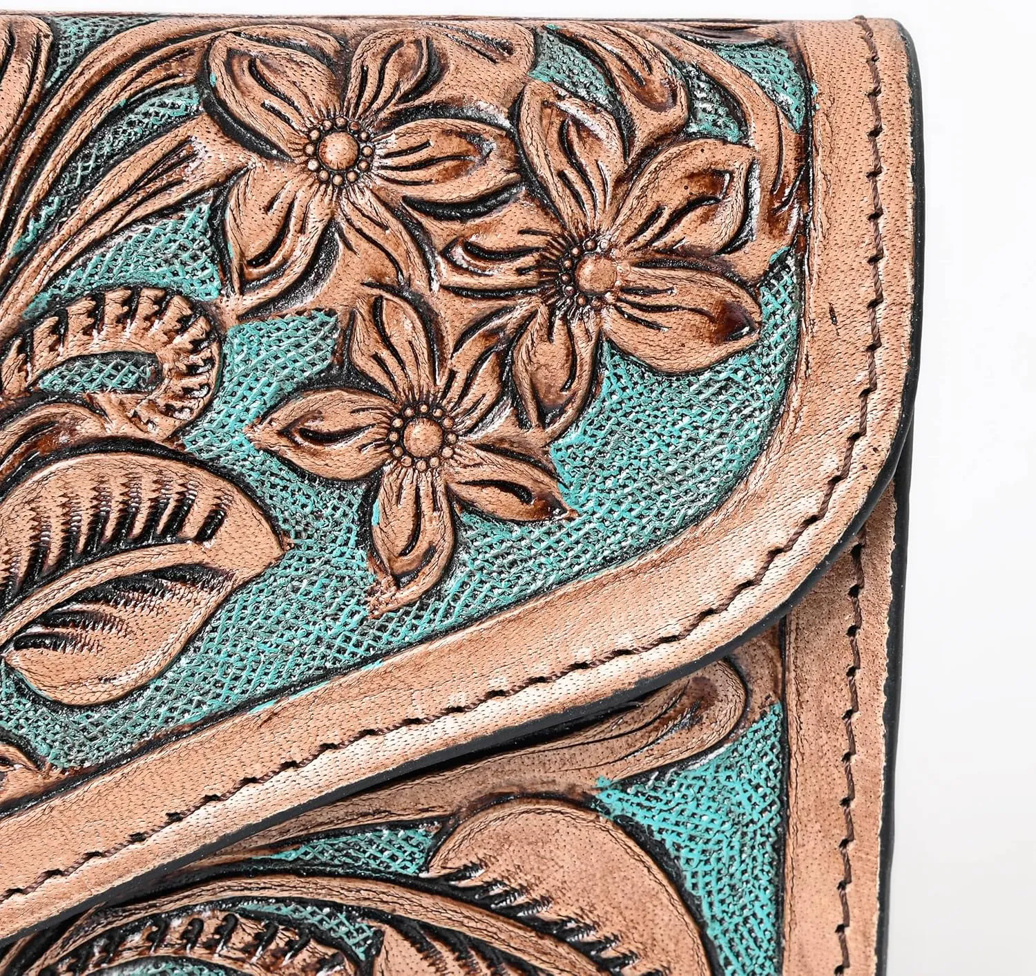 Handmade Cowhide Western Leather Wallet for Women | RFID Blocking Wristlet Clutch | Hand-Tooled Floral Carved Bifold Wallet & Credit Card Holder