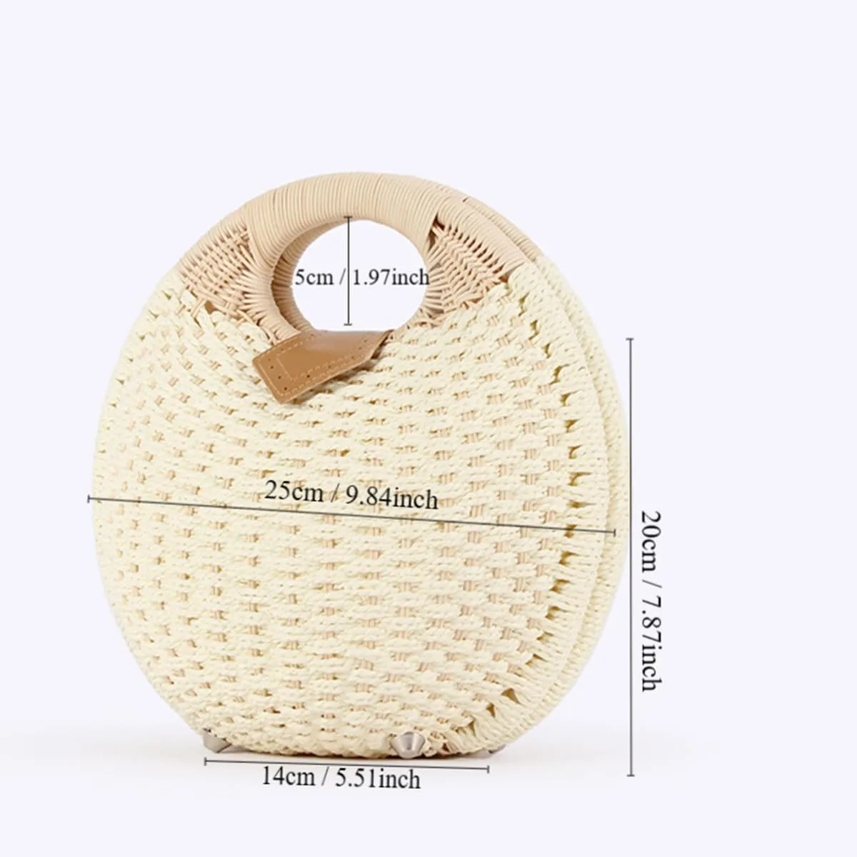 Handmade Straw Handbag Woven Shell Bag Summer Beach Rattan Tote Bag for Women Round Handle Ring Straw Purses