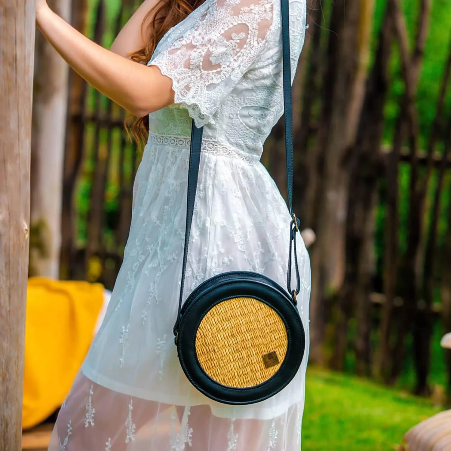 Handmade Wicker Round Straw Basket Crossbody Bag for Women Made in Portugal