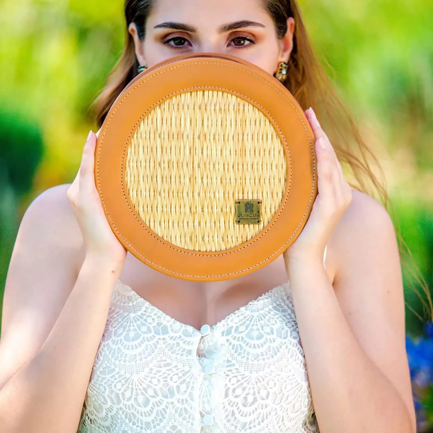 Handmade Wicker Round Straw Basket Crossbody Bag for Women Made in Portugal