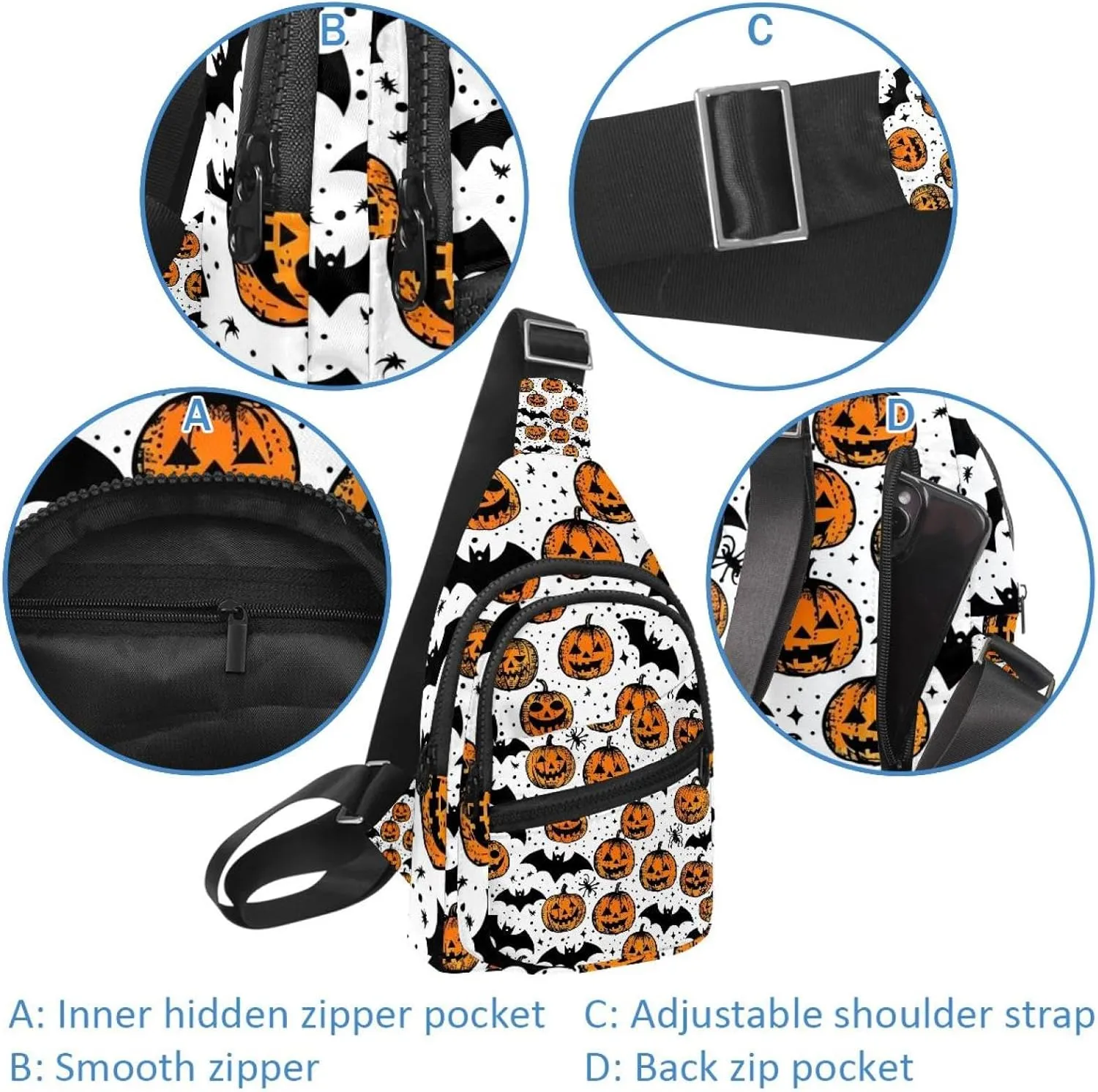 Happy Halloween with Pumpkin Bat Spider 1 Sling Bag, Crossbody Sling Backpack Travel Hiking Chest Bag Daypack for Purses Shoulder Bag Women Men's