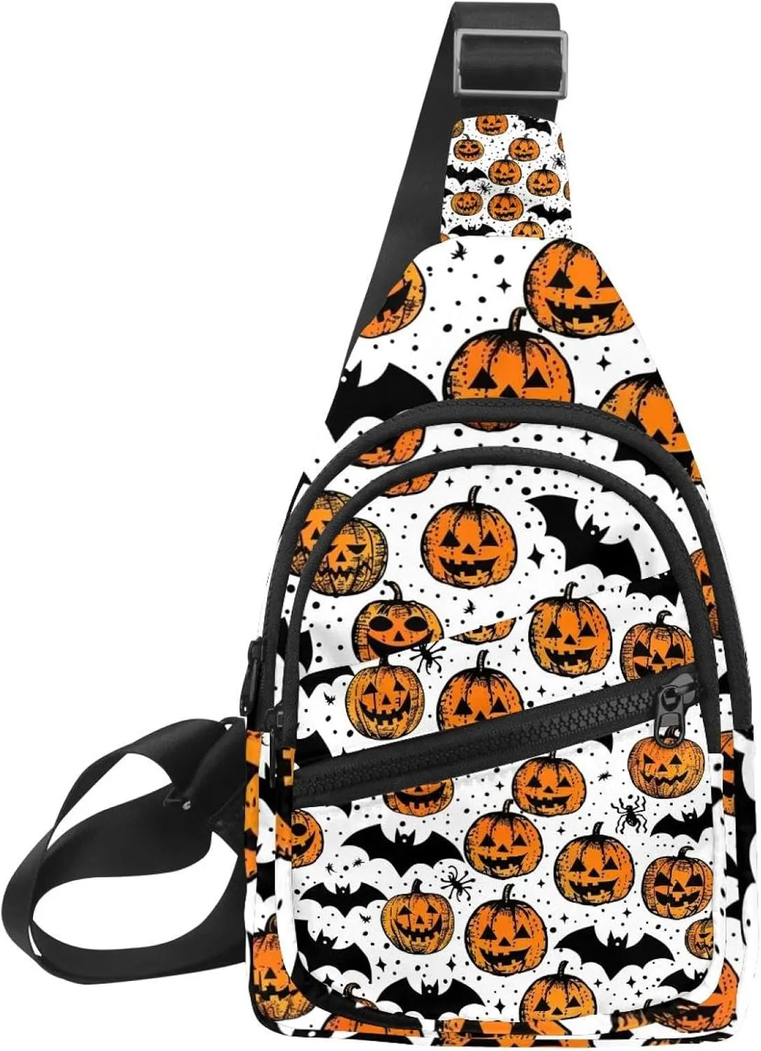 Happy Halloween with Pumpkin Bat Spider 1 Sling Bag, Crossbody Sling Backpack Travel Hiking Chest Bag Daypack for Purses Shoulder Bag Women Men's