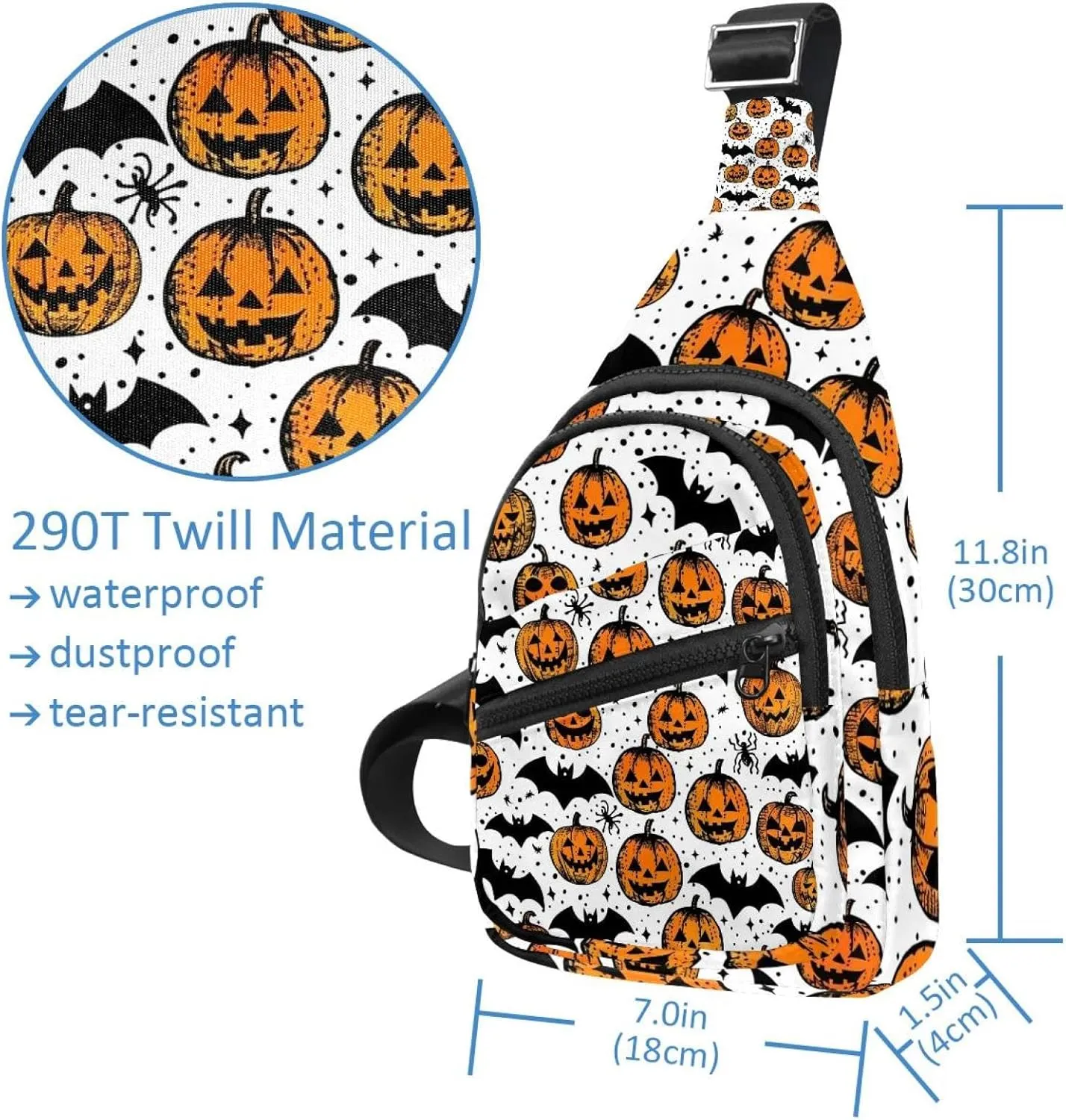 Happy Halloween with Pumpkin Bat Spider 1 Sling Bag, Crossbody Sling Backpack Travel Hiking Chest Bag Daypack for Purses Shoulder Bag Women Men's