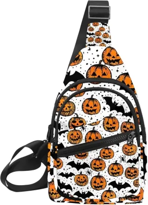 Happy Halloween with Pumpkin Bat Spider 1 Sling Bag, Crossbody Sling Backpack Travel Hiking Chest Bag Daypack for Purses Shoulder Bag Women Men's