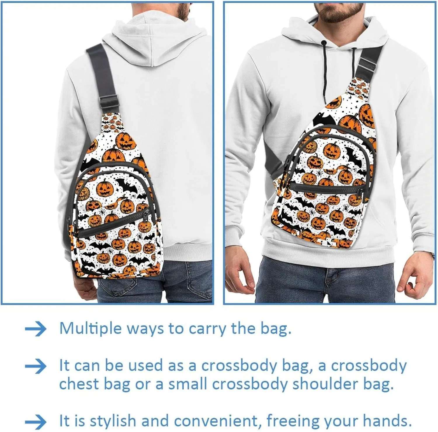 Happy Halloween with Pumpkin Bat Spider 1 Sling Bag, Crossbody Sling Backpack Travel Hiking Chest Bag Daypack for Purses Shoulder Bag Women Men's