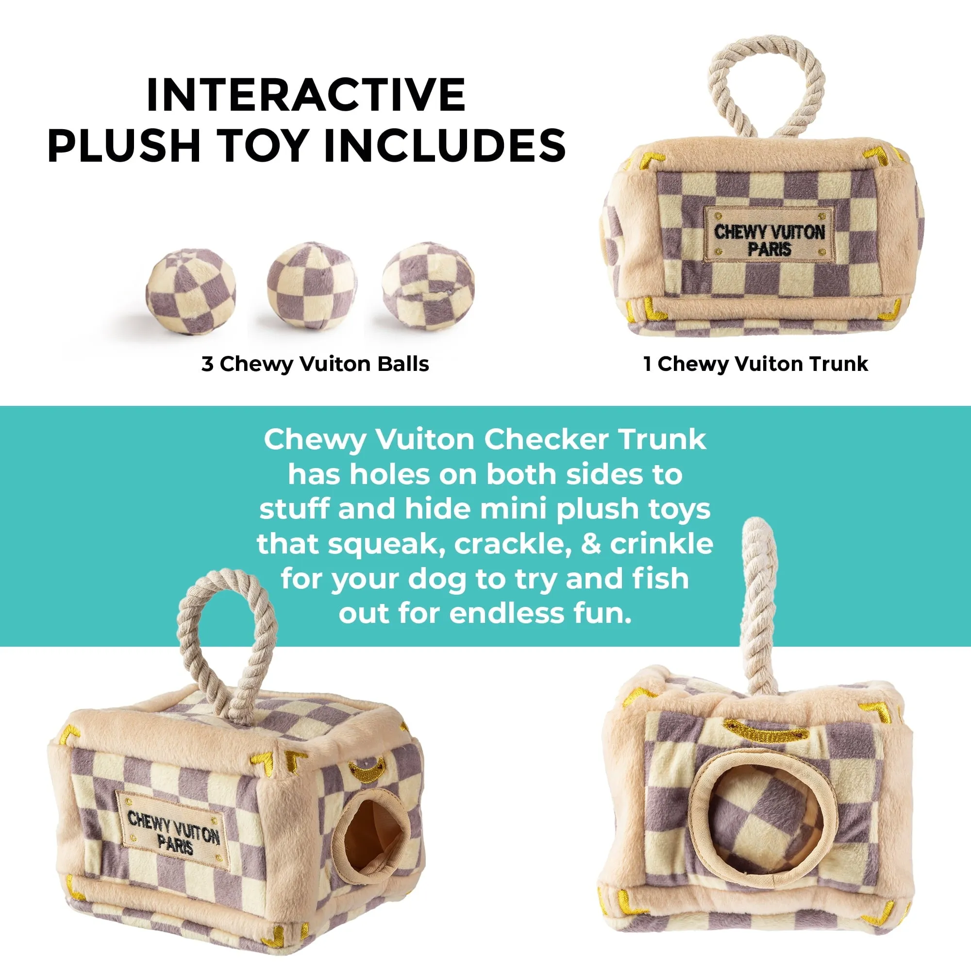 Haute Diggity Dog Chewy Vuiton Checker Collection – Soft Plush Desig