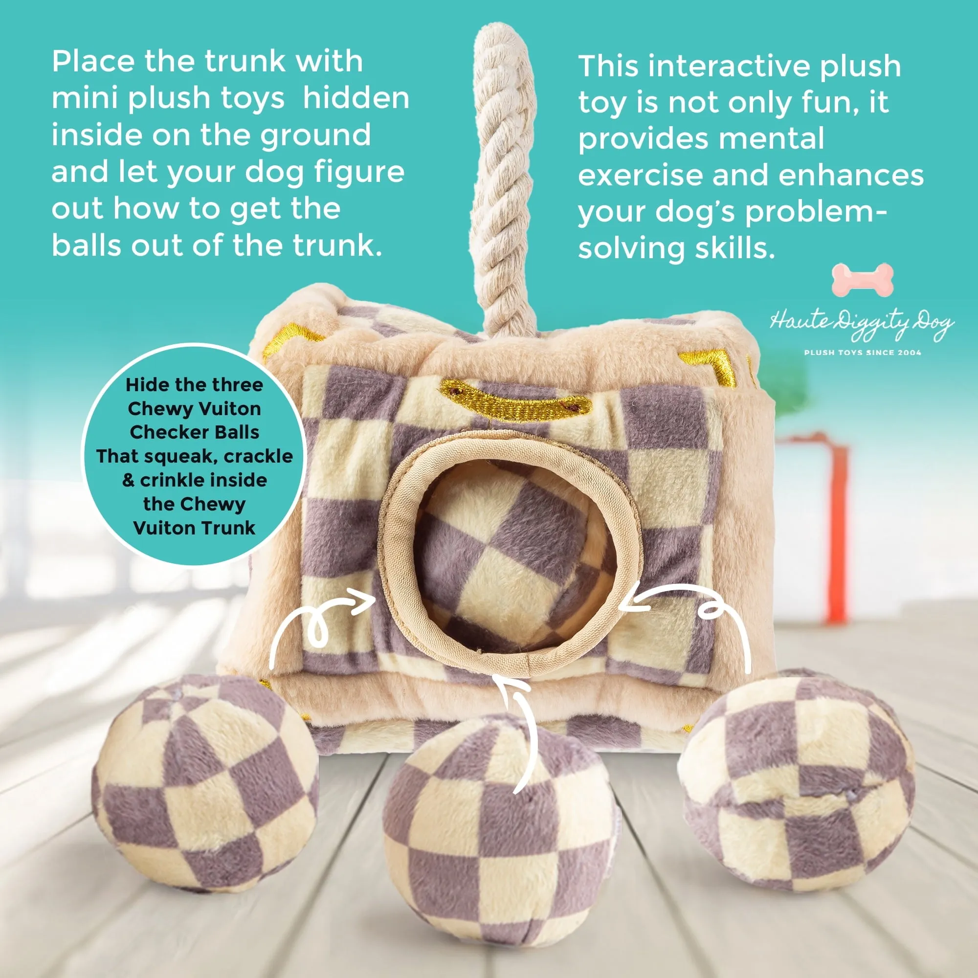 Haute Diggity Dog Chewy Vuiton Checker Collection – Soft Plush Desig