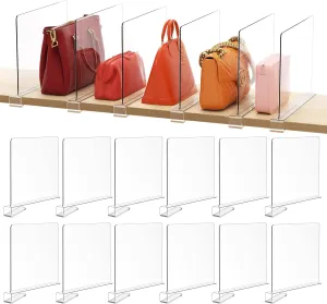 HBlife 12 Inches Tall [Extra Tall Version] Clear Shelf Dividers, 12 Pack Purse Organizer for Closet Perfect for Sweater, Shirts, Handbags, Acrylic Adjustable Bookshelf for Organization