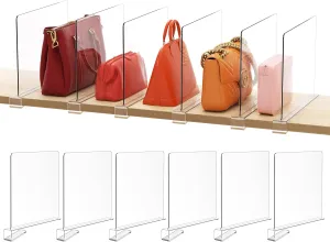 HBlife 12 Inches Tall [Extra Tall Version] Clear Shelf Dividers, 6 Pack Purse Organizer for Closet Perfect for Sweater, Shirts, Handbags, Acrylic Adjustable Bookshelf for Organization