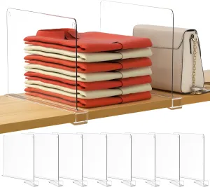 HBlife 12 Inches Tall [Extra Tall Version] Clear Shelf Dividers, 8 Pack Purse Organizer for Closet Perfect for Handbags, Acrylic Bookshelf for Organization