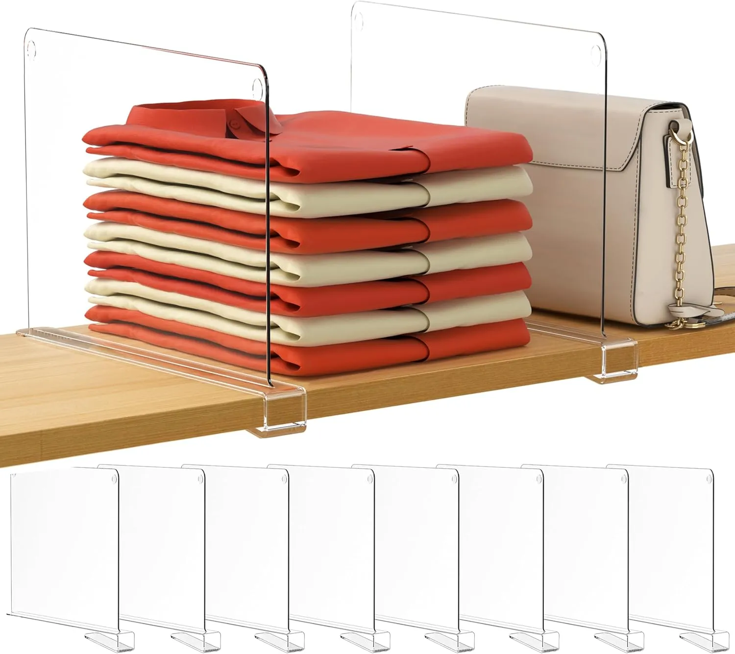 HBlife 12 Inches Tall [Extra Tall Version] Clear Shelf Dividers, 8 Pack Purse Organizer for Closet Perfect for Handbags, Acrylic Bookshelf for Organization
