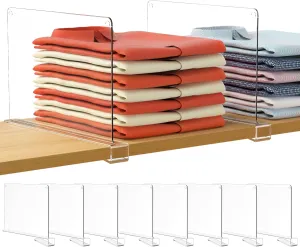 HBlife 12 Inches Tall [Extra Tall Version] Shelf Dividers, Purse Organizer for Closet, Clear Acrylic Bookshelf for Organization Closet Organizers and Storage for Handbags, 8 PCS