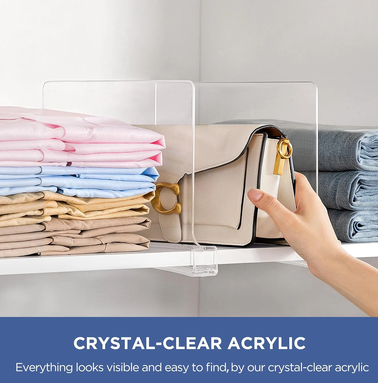 HBlife 16 Pack Clear Shelf Dividers, Vertical Purse Organizer for Closet Perfect for Sweater, Shirts, Handbags in Bedroom and Kitchen, Adjustable Acrylic Bookshelf for Organization