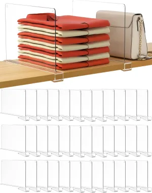HBlife 36 Pack Clear Shelf Dividers, Vertical Purse Organizer for Closet Perfect for Sweater, Shirts, Handbags in Bedroom and Kitchen, Adjustable Acrylic Bookshelf for Organization