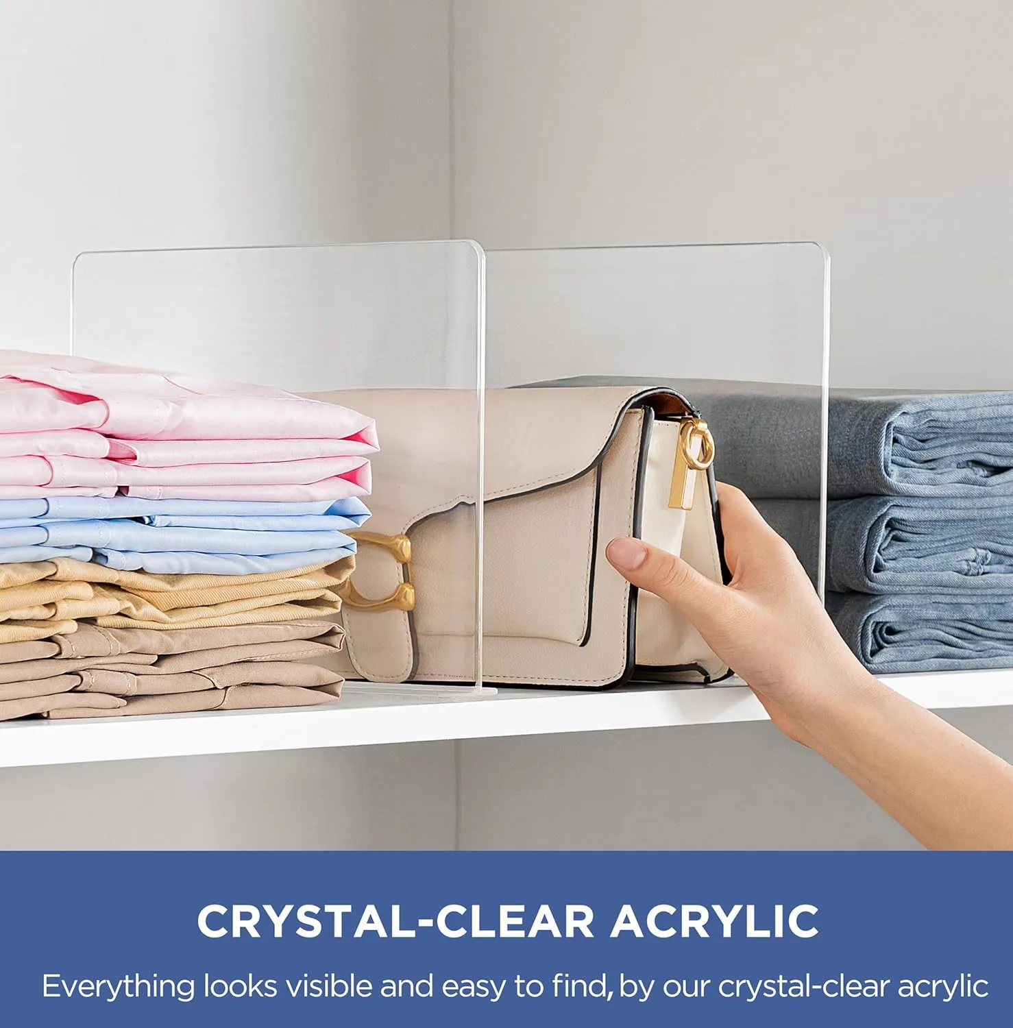 HBlife 8 PCS Adhesive Shelf Dividers for Closet Organization, Fit Wood Shelf Separators for Bedroom and Kitchen for Sweater, Shirts, Handbags