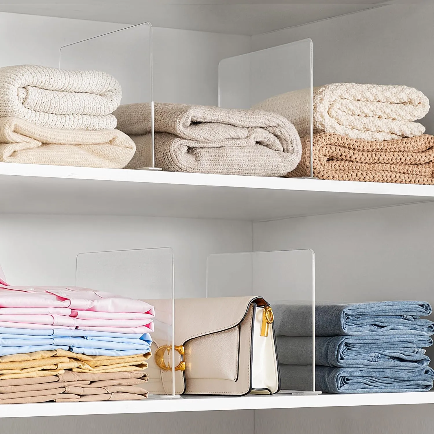 HBlife 8 PCS Adhesive Shelf Dividers for Closet Organization, Fit Wood Shelf Separators for Bedroom and Kitchen for Sweater, Shirts, Handbags