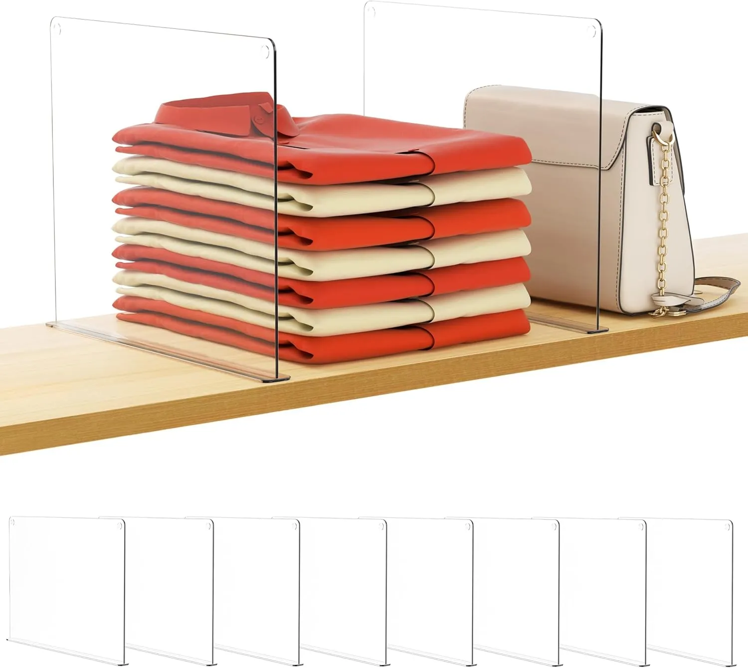 HBlife 8 PCS Adhesive Shelf Dividers for Closet Organization, Fit Wood Shelf Separators for Bedroom and Kitchen for Sweater, Shirts, Handbags