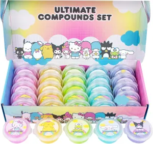 Hello Kitty Ultimate Slime Set, 25-Pack Scented Glitter Slimes, Party Favors for Kids 8-12, Slime Bulk, Mini Slime, Sanrio Stuff