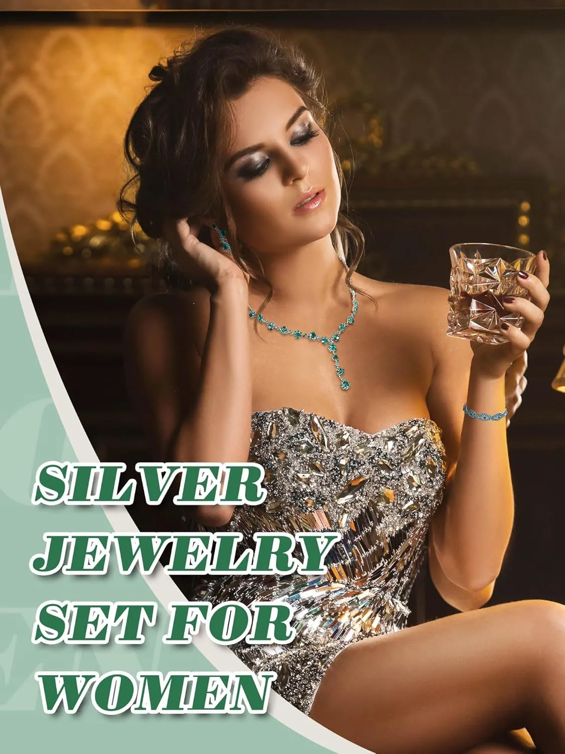 Henoyso 5 Pcs Purse Rhinestone Jewelry Set Prom Jewelry Rhinestone Clutch Purse Necklace Earrings Bracelets for Women Bride