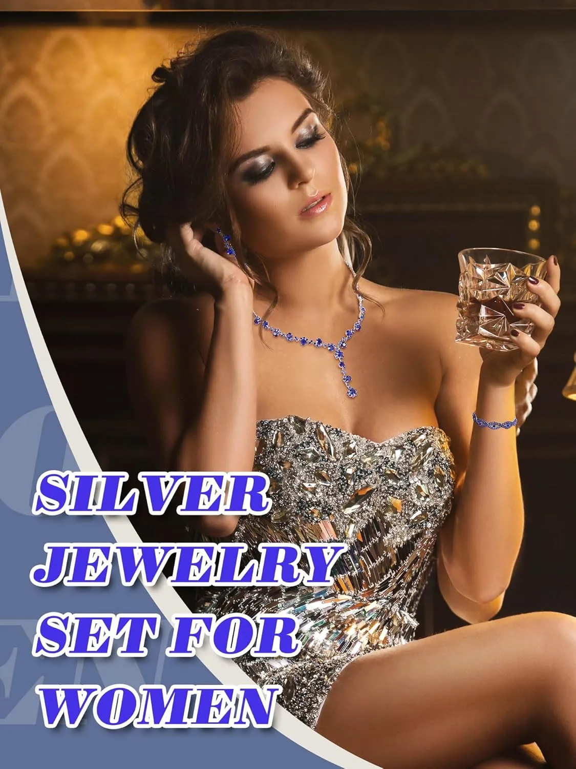 Henoyso 5 Pcs Purse Rhinestone Jewelry Set Prom Jewelry Rhinestone Clutch Purse Necklace Earrings Bracelets for Women Bride
