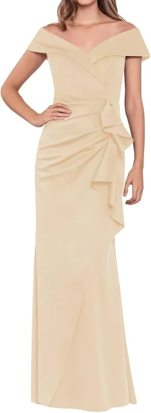 HEWEIGUI Satin Mother of Bride Dress 2025 Off Shoulder Mermaid Ruched Formal Evening Party Gowns WHC085
