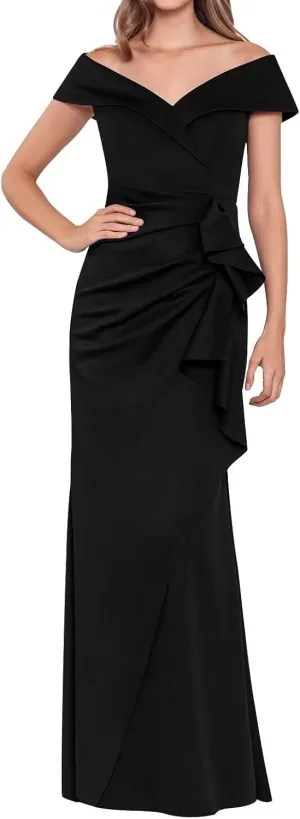 HEWEIGUI Satin Mother of Bride Dress 2025 Off Shoulder Mermaid Ruched Formal Evening Party Gowns WHC085