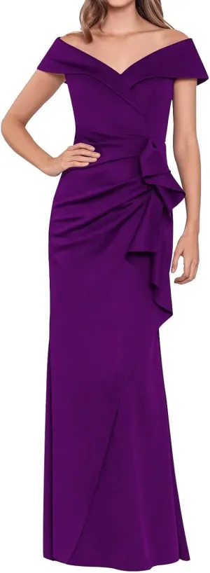 HEWEIGUI Satin Mother of Bride Dress 2025 Off Shoulder Mermaid Ruched Formal Evening Party Gowns WHC085
