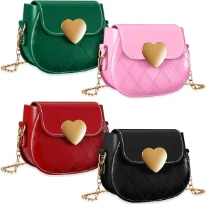 Hillban 4 Pcs Little Girl Purses Heart Shaped Purse Mini Toddler Princess Crossbody Bag with Pearl Handle for Kids Gift