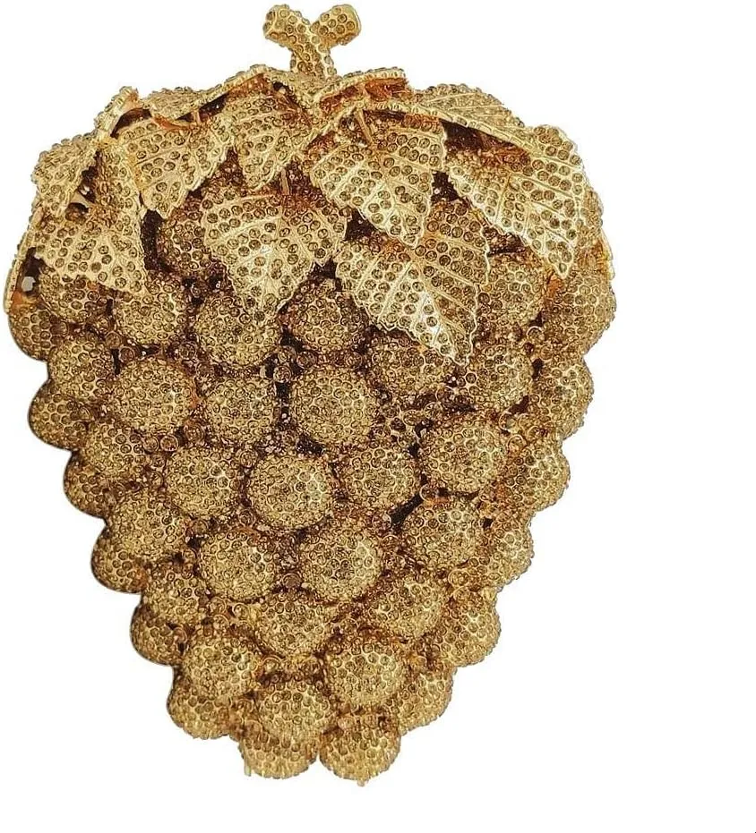 Hollow Carved Grape Rhinestone Evening Clutch Women Luxury Crystal Handbags Purses for Party and Wedding