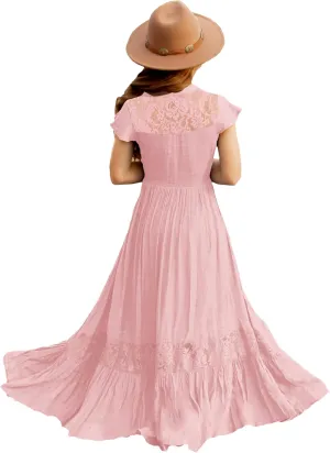 HOSIKA Girls Elegant Lace Ruffle Sleeve A-Line Formal Wedding Party Flower Girl Dress 6-12 Years