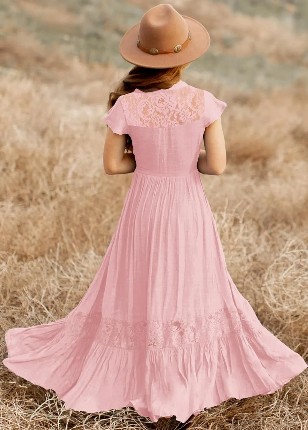 HOSIKA Girls Elegant Lace Ruffle Sleeve A-Line Formal Wedding Party Flower Girl Dress 6-12 Years