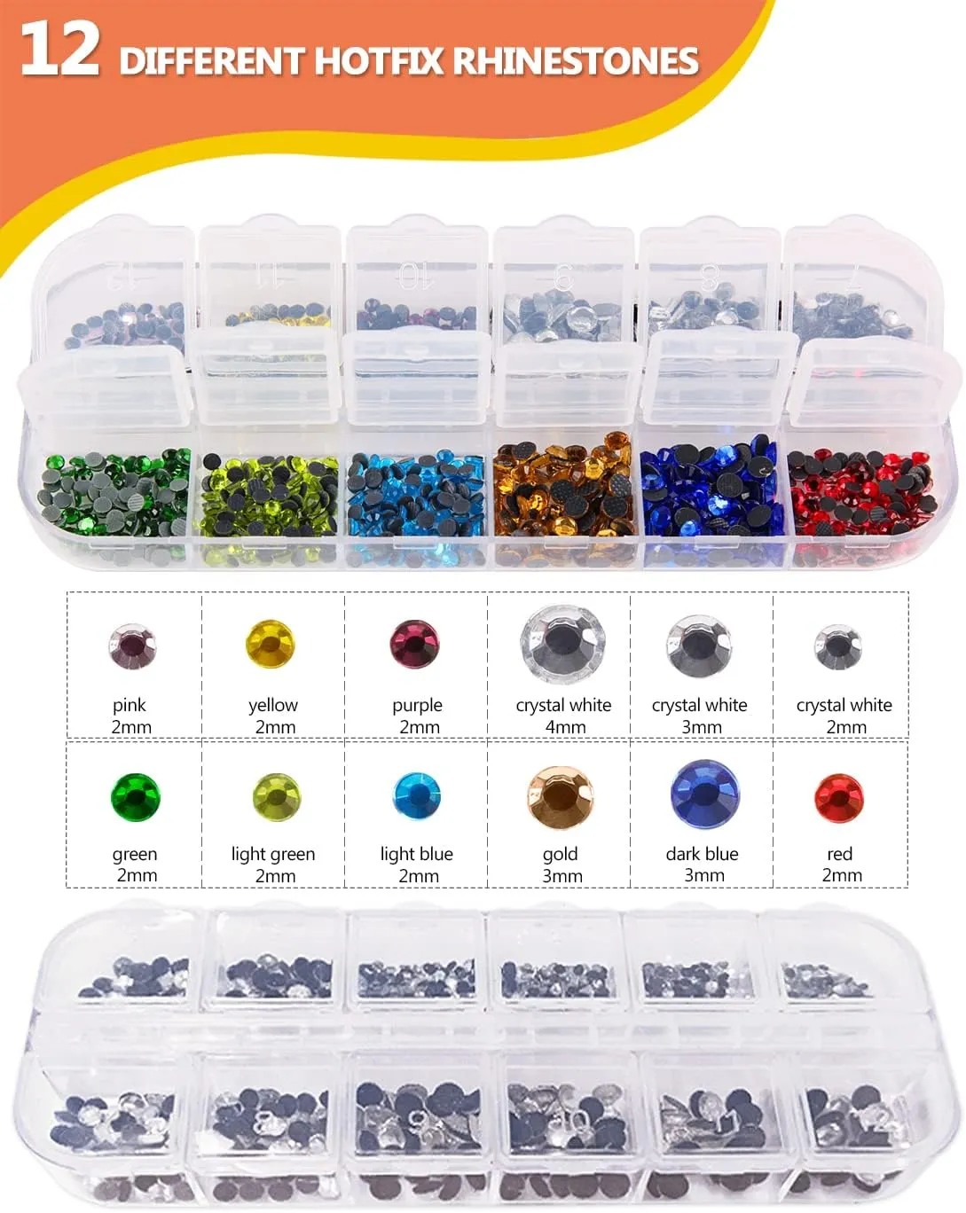 Hotfix Rhinestone Applicator, Genround Iron-on Hotfix Applicator Tool Wand Tool Set with 2 Boxes of Flat Back Gems Round Crystal Rhinestones/Storage Box/Tweezer/Gems Picking Pen for Clothes Shoes Card