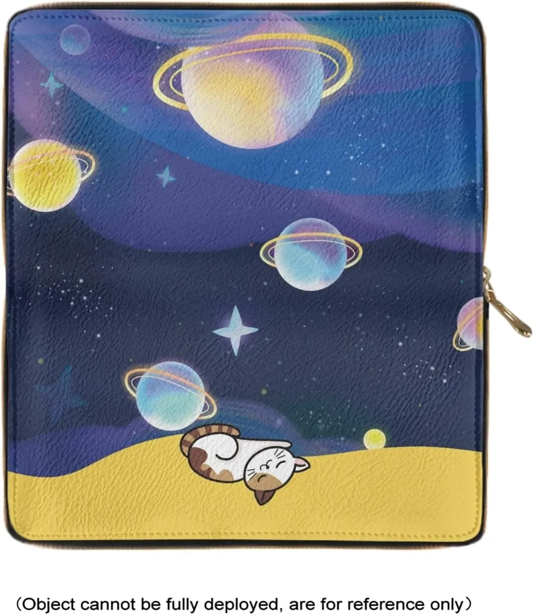 Howilath Cat Space Planet Printed Women Long Pu Leather Wallet with Multiple Slots Fashion Casual Travel Clutch Purses