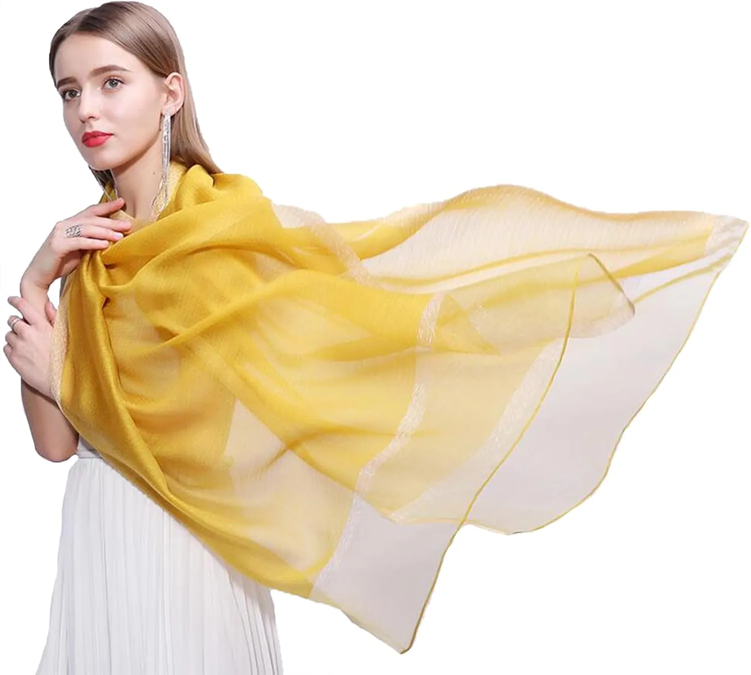 HURESON Lightweight Silk Scarf Shawl Elegant Soft Shawls and Wraps for Evening Dresses Yellow glitter Scarves for Women for All Seasons