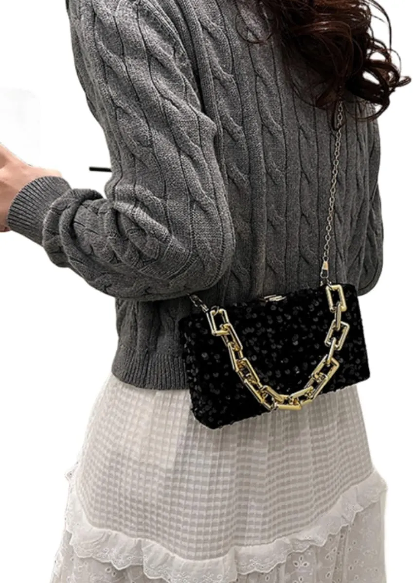 IAMUHI Small Sequins Clutch Purse Top Handle Evening Handbag Mini Square Shoulder Crossbody Bag