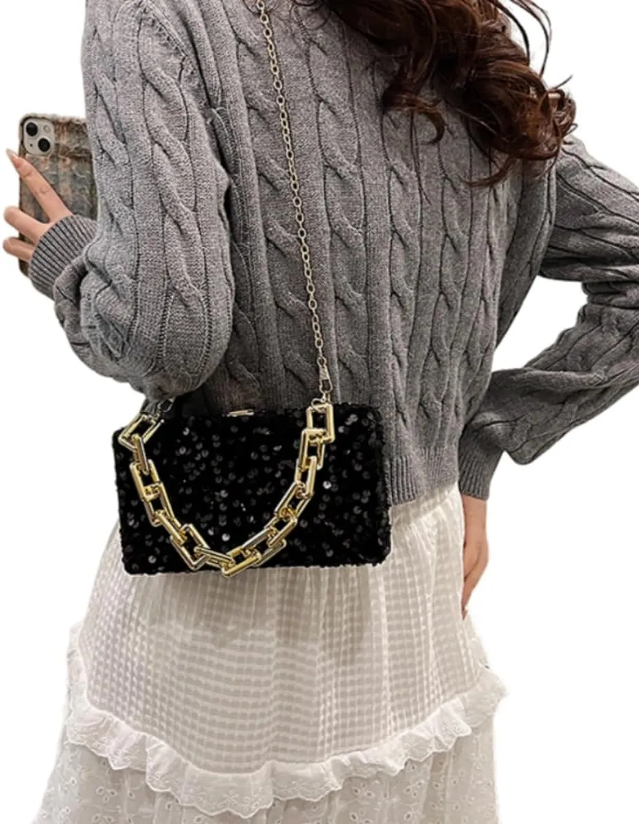 IAMUHI Small Sequins Clutch Purse Top Handle Evening Handbag Mini Square Shoulder Crossbody Bag