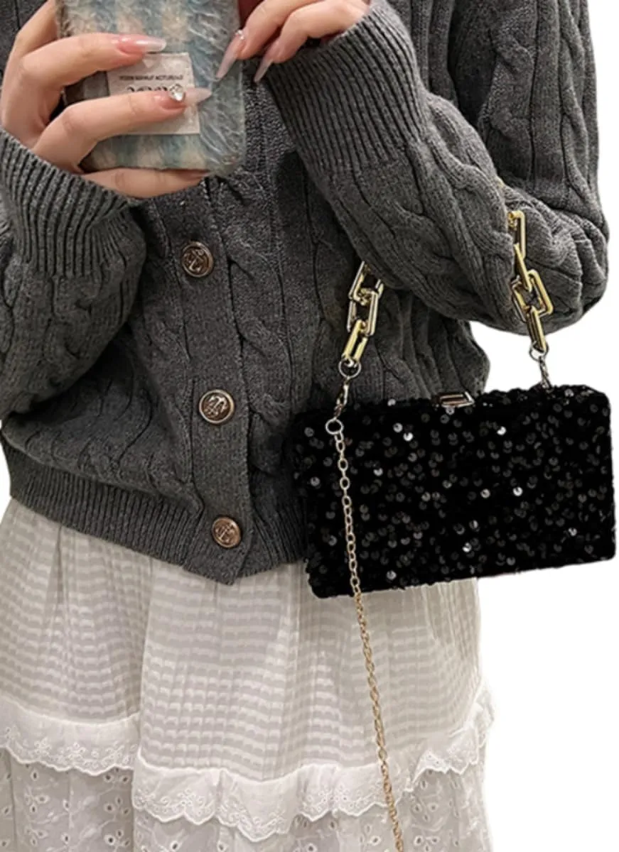 IAMUHI Small Sequins Clutch Purse Top Handle Evening Handbag Mini Square Shoulder Crossbody Bag