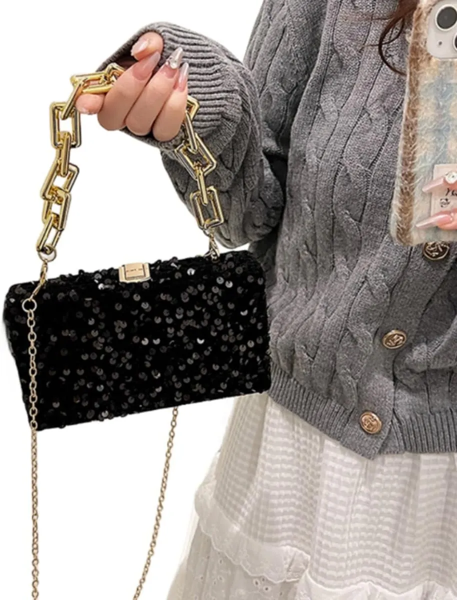 IAMUHI Small Sequins Clutch Purse Top Handle Evening Handbag Mini Square Shoulder Crossbody Bag