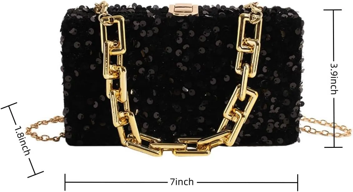 IAMUHI Small Sequins Clutch Purse Top Handle Evening Handbag Mini Square Shoulder Crossbody Bag