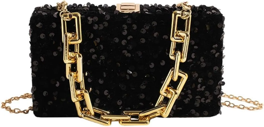 IAMUHI Small Sequins Clutch Purse Top Handle Evening Handbag Mini Square Shoulder Crossbody Bag