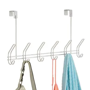 iDesign Classico Metal Over the Door Organizer, 6-Hook Rack for Coats, Hats, Robes, Towels, Jackets, Purses, Bedroom, Closet, and Bathroom, 18.25" x 5" x 10.75", Pearl White
