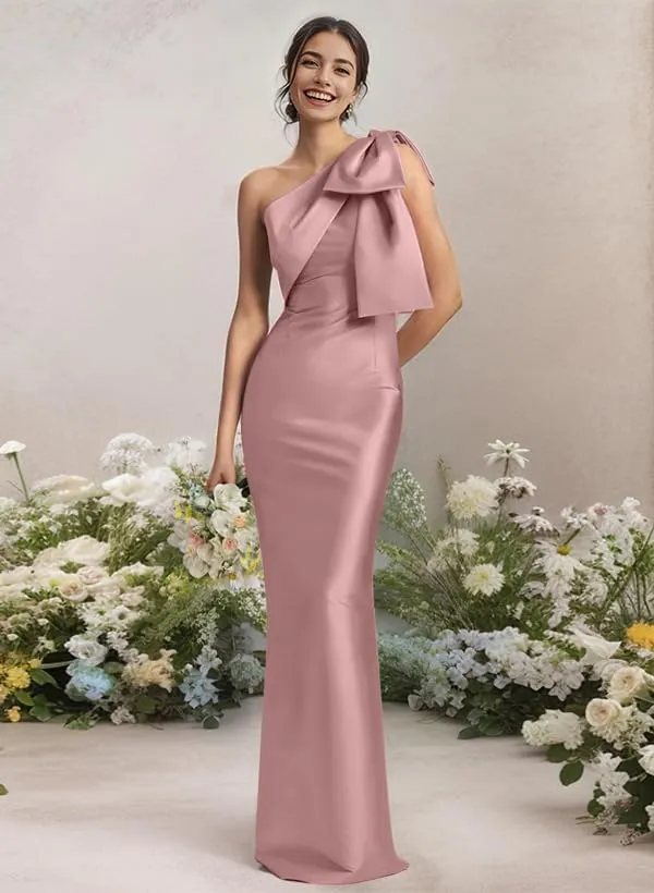 IIF One Shoulder Bow Prom Dress for Women Mermaid Satin Formal Dresses Long Bodycon Evening Cocktail Gowns IIF043