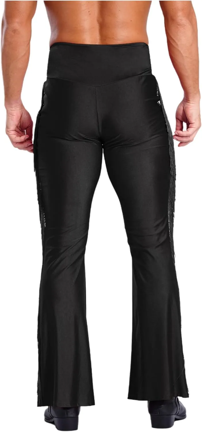 iiniim Men Glittery Samba Jazz Latin Dance Leotard with Tassel Pants Ballroom Dancewear Figure Skating Set