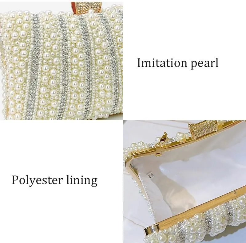 Imitation Pearl White Clutch Purses Women's Versatile Evening Bag