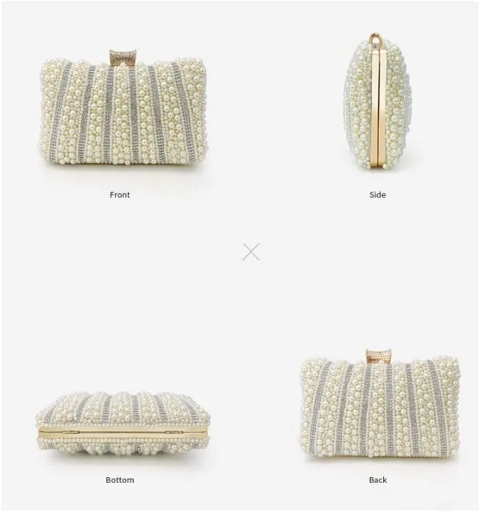 Imitation Pearl White Clutch Purses Women's Versatile Evening Bag