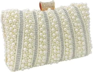 Imitation Pearl White Clutch Purses Women's Versatile Evening Bag
