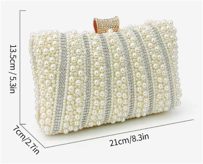 Imitation Pearl White Clutch Purses Women's Versatile Evening Bag