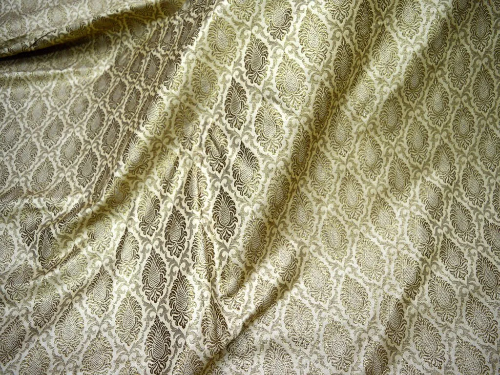 Indian Beige Brocade Wedding Dress Banarasi Brocade by the Yard fabric Costume Bridal Dresses Material home furnishing cushion cover brocade