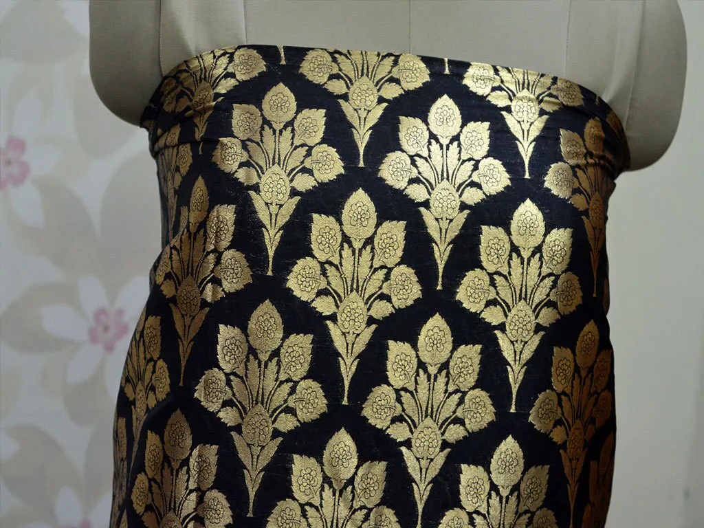 Indian Black Brocade Fabric by the Yard Wedding Dress fabric Banarasi Brocade for Lengha Banaras Bridesmaid Lehenga Blouses Jacket Fabric