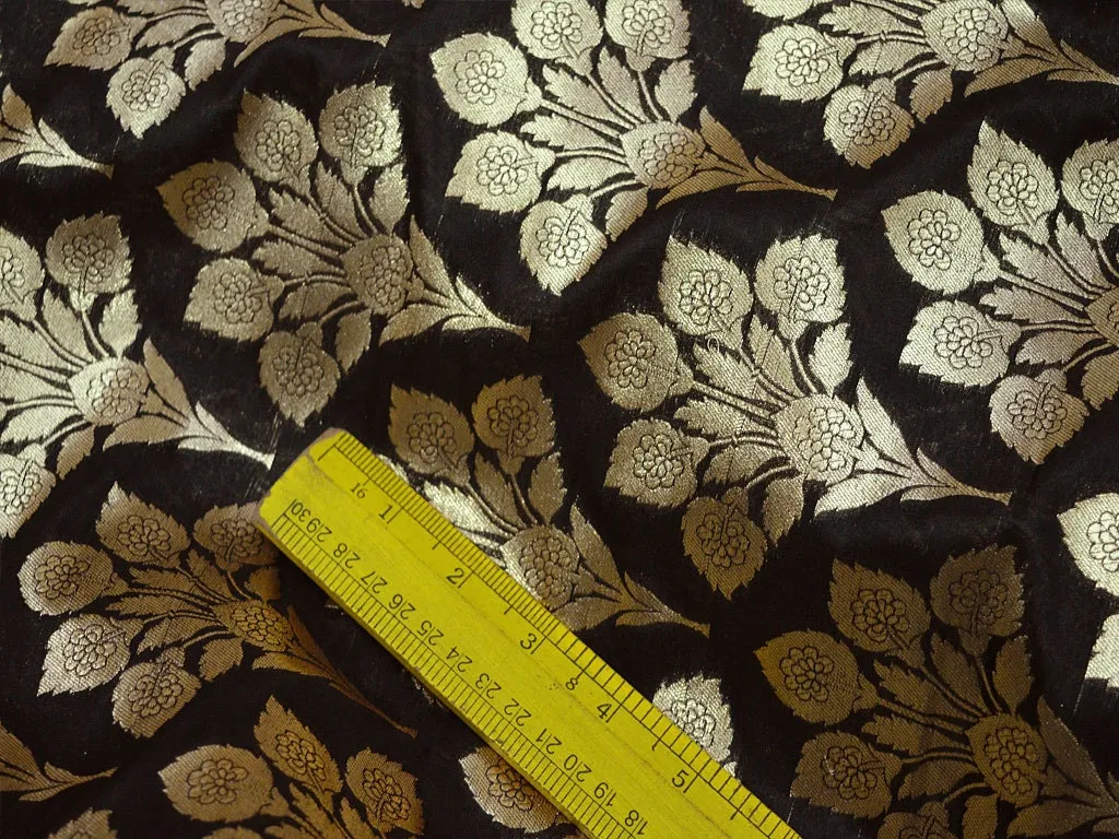 Indian Black Brocade Fabric by the Yard Wedding Dress fabric Banarasi Brocade for Lengha Banaras Bridesmaid Lehenga Blouses Jacket Fabric